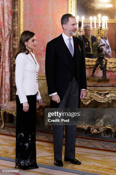 King Felipe VI of Spain and Queen Letizia of Spain attend the Foreign Ambassadors Reception at The Royal Palace on January 31, 2018 in Madrid, Spain.