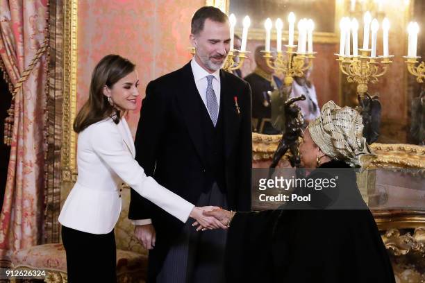King Felipe VI of Spain and Queen Letizia of Spain attend the Foreign Ambassadors Reception at The Royal Palace on January 31, 2018 in Madrid, Spain.