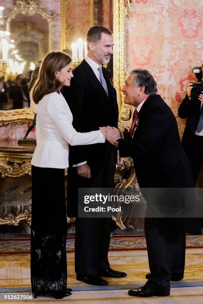 King Felipe VI of Spain and Queen Letizia of Spain attend the Foreign Ambassadors Reception at The Royal Palace on January 31, 2018 in Madrid, Spain.