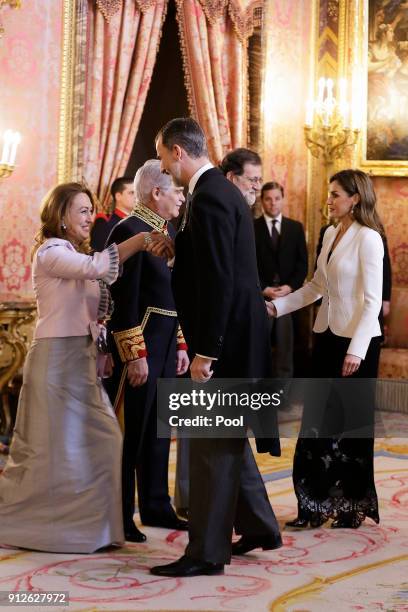 King Felipe VI of Spain and Queen Letizia of Spain attend the Foreign Ambassadors Reception at The Royal Palace on January 31, 2018 in Madrid, Spain.