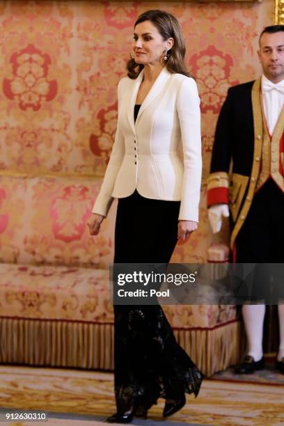 Queen Letizia of Spain attends the Foreign Ambassadors Reception at The Royal Palace on January 31, 2018 in Madrid, Spain.
