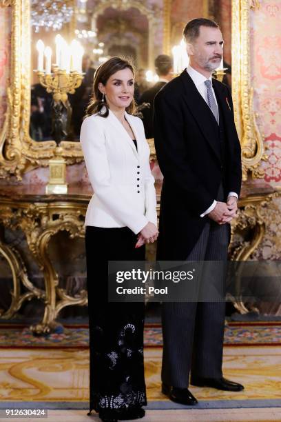 King Felipe VI of Spain and Queen Letizia of Spain attend the Foreign Ambassadors Reception at The Royal Palace on January 31, 2018 in Madrid, Spain.