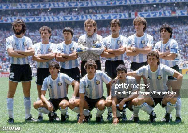 The Argentina team pose for photographers before the FIFA World Cup Final between Argentina and West Germany at the Estadio Azteca, in Mexico City,...