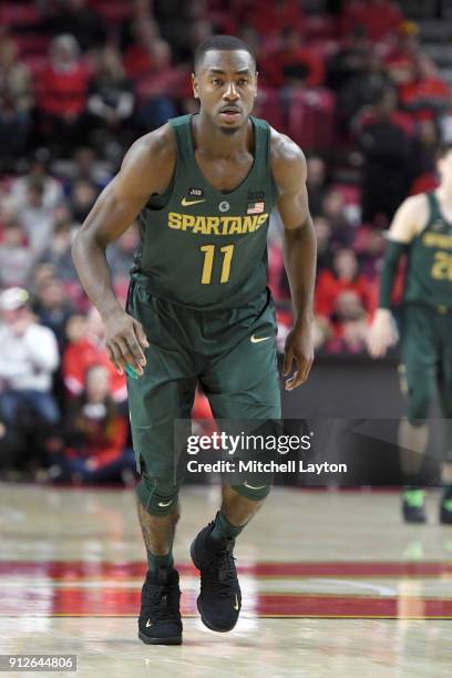 Lourawls Nairn Jr. #11 of the Michigan State Spartans looks on during a college basketball game against the Maryland Terrapins at The Xfinity Center...