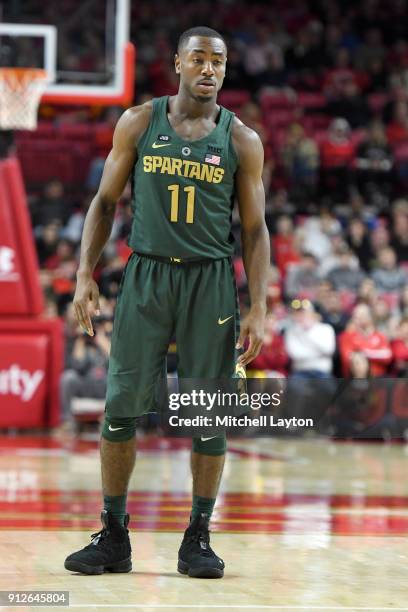 Lourawls Nairn Jr. #11 of the Michigan State Spartans looks on during a college basketball game against the Maryland Terrapins at The Xfinity Center...