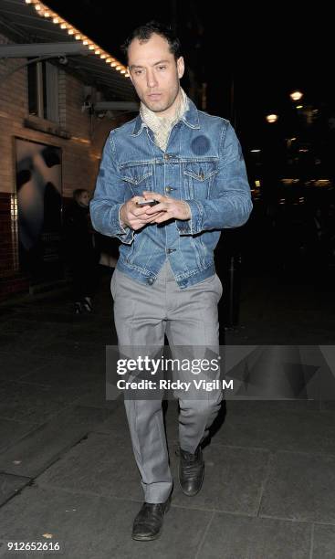 Jude Law after his performance in "Henry V" at the Noel Coward Theatre on December 11, 2013 in London, England.