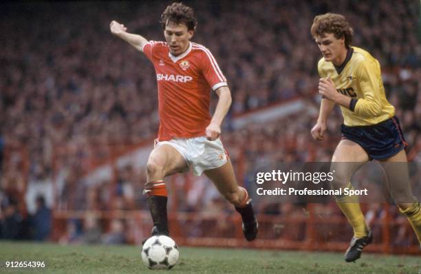 Bryan Robson of Manchester United in action during the Canon League Division One match between Manchester United and Arsenal at Old Trafford on March...