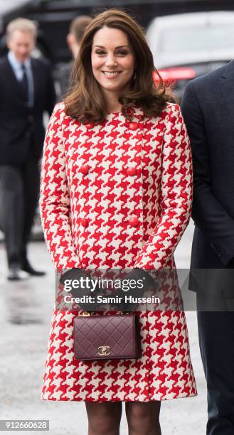 Catherine, Duchess of Cambridge visit sthe Karolinska Institute to meet with academics and practitioners to discuss Swedens approach to managing...