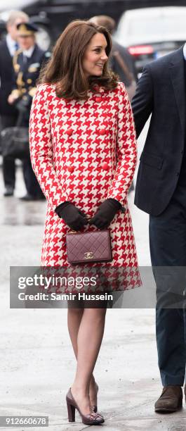 Catherine, Duchess of Cambridge visit sthe Karolinska Institute to meet with academics and practitioners to discuss Swedens approach to managing...