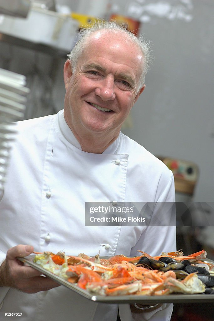 Celebrity Chef Rick Stein preparing his seafood menu during the... News