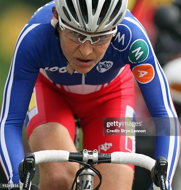 Jeannie Longo-Ciprelli of France rides in the 2009 UCI Road World Championships Elite Women's Road Race on September 26, 2009 in Mendrisio,...