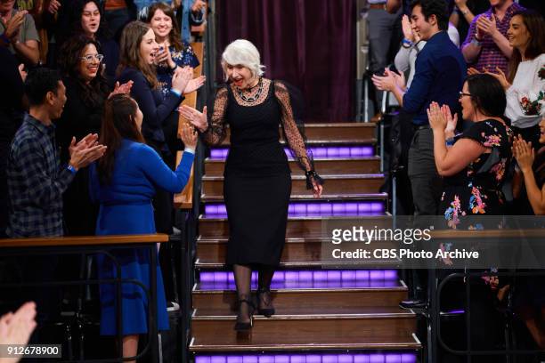 Helen Mirren greets the audience during "The Late Late Show with James Corden," Tuesday, January 30, 2018 On The CBS Television Network.