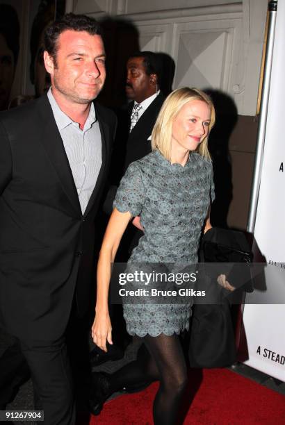 Liev Schreiber and Naomi Watts attend the opening night of "A Steady Rain" on Broadway at the Gerald Schoenfeld Theatre on September 29, 2009 in New...