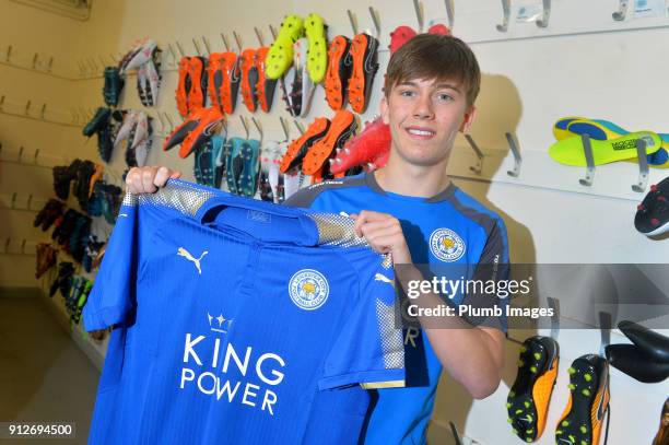 Leicester City unveil new signing Callum Wright at Belvoir Drive Training Complex on January 31, 2018 in Leicester, United Kingdom.