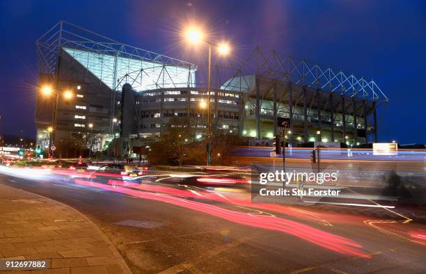 General view of St James' Park pictured before the Premier League match between Newcastle United and Burnley at St. James Park on January 31, 2018 in...