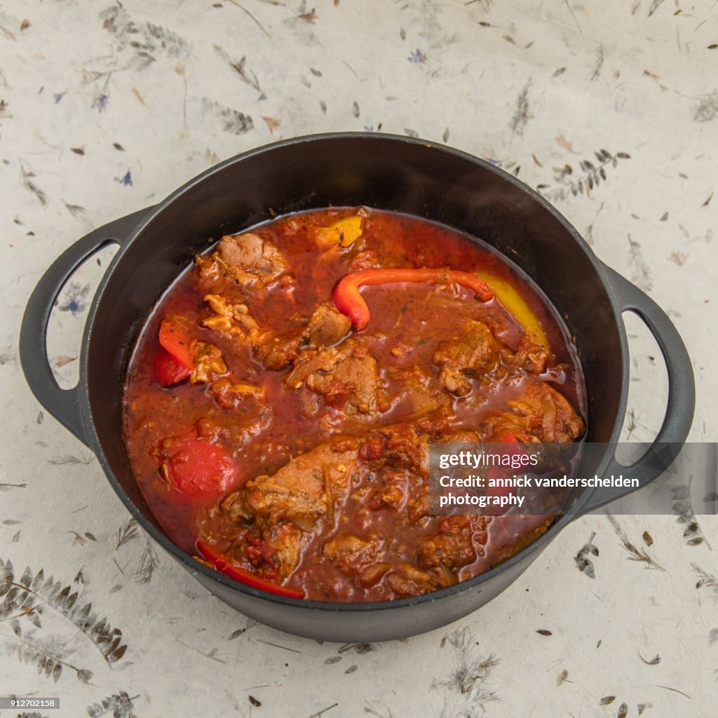 Lamb stew with bell pepper chops.