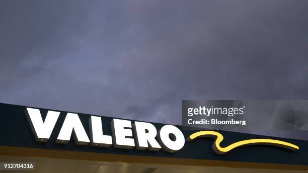 Signage is displayed outside a Valero Energy Corp. Gas station in Athens, Ohio, U.S., on Tuesday, Jan. 30, 2018. Valero Energy Corp. Is scheduled to...