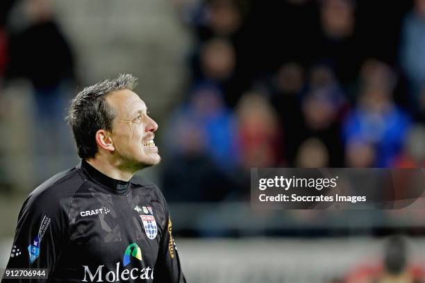 Diederik Boer of PEC Zwolle disappointed after red card during the Dutch KNVB Beker match between AZ Alkmaar v PEC Zwolle at the AFAS Stadium on...