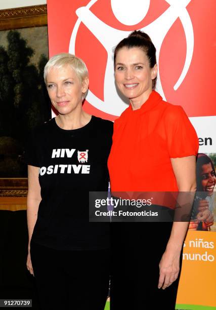 Annie Lennox and Julia Ormond attend the "Save The Children Awards" press conference, at the Asociacion de la Prensa on September 30, 2009 in Madrid,...