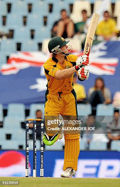 Australia's opening batsman Tim Paine keeps an eye on his shot during the ICC Champions Trophy match between Australia and Pakistan at SuperSport...