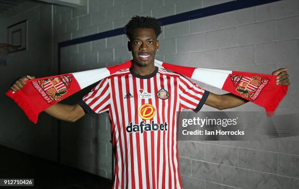 Ovie Ejaria, pictured after being unveiled as a Sunderland player at The Academy of Light on January 31, 2018 in Sunderland, England.