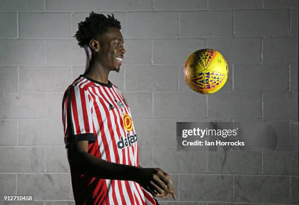 Ovie Ejaria, pictured after being unveiled as a Sunderland player at The Academy of Light on January 31, 2018 in Sunderland, England.