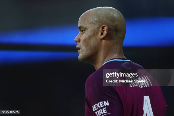 Vincent Kompany of Manchester City during the Emirates FA Cup fourth round match between Cardiff City and Manchester City on January 28, 2018 in...