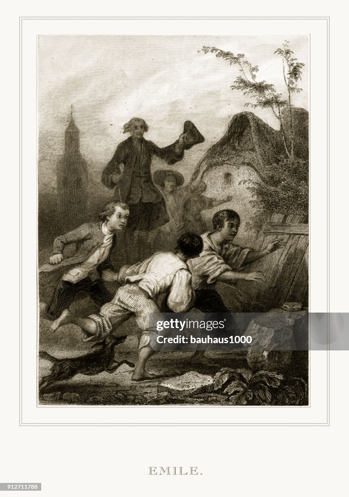 Boys Playing from La Nouvelle Heloise (The New Heloise) Restored Engraving