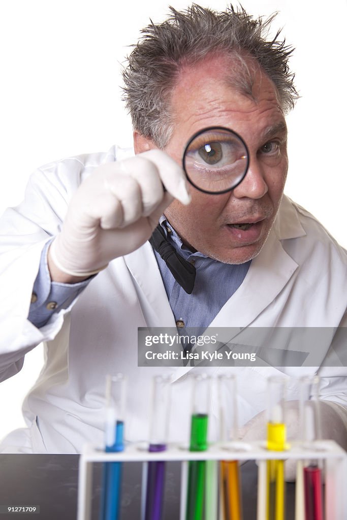 Mad Scientist examining test tubes
