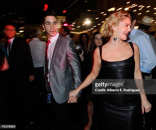 Actor Justin Long and actress/director Drew Barrymore attend the after party for Fox Searchlight's "Whip It" on September 29, 2009 in Los Angeles,...