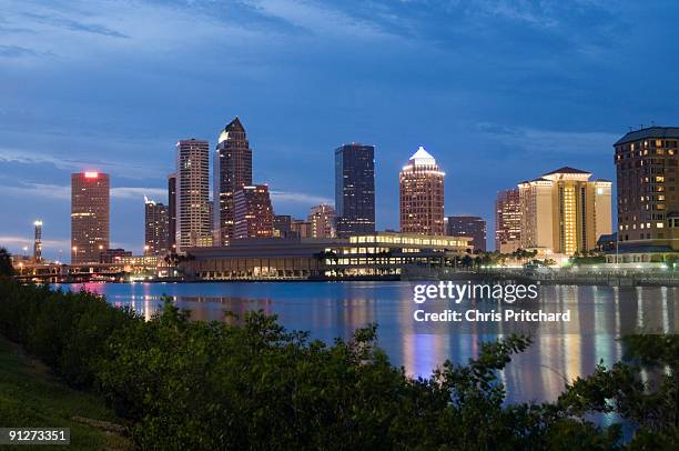 tampa skyline at dusk - rio hillsborough imagens e fotografias de stock