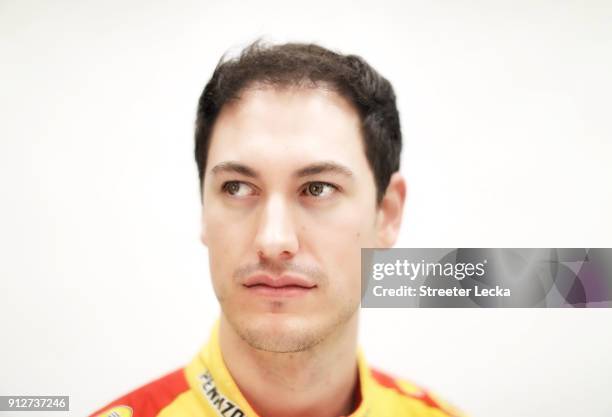 Monster Energy NASCAR Cup Series driver Joey Logano poses for a portrait during the Monster Energy NASCAR Cup Series Media Tour at Charlotte...