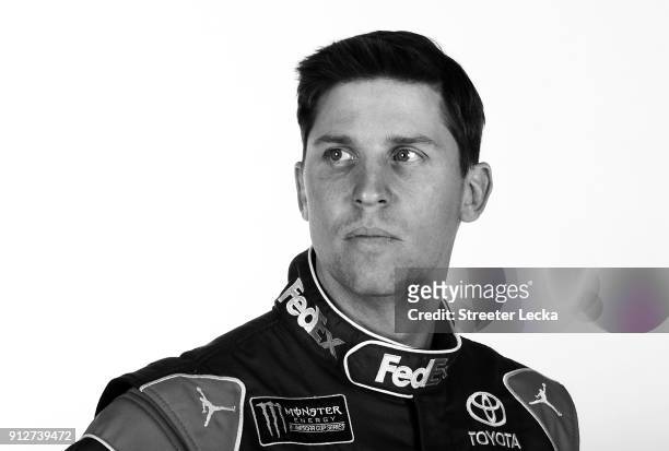 Monster Energy NASCAR Cup Series driver Denny Hamlin poses for a portrait during the Monster Energy NASCAR Cup Series Media Tour at Charlotte...