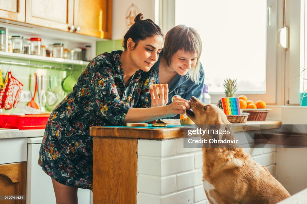 Two females enjoing breakfast at home