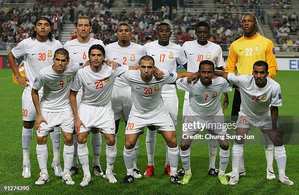 Umm-Salal players line up for a team photo prior to the AFC Champions League match between FC Seoul and Umm-Salal at Seoul World Cup Stadium on...