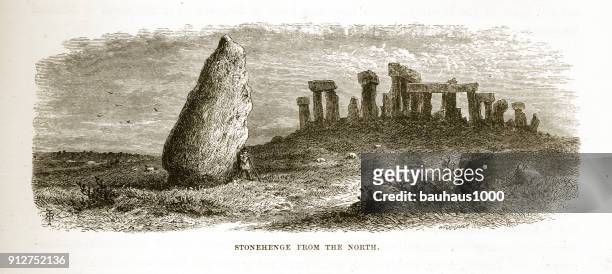stonehenge from the north engraving - salisbury stock illustrations