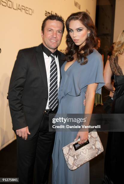 Lothar Matthaeus and Kristina Liliana attend amfAR Milano 2009 Red Carpet, the Inaugural Milan Fashion Week event at La Permanente on September 28,...