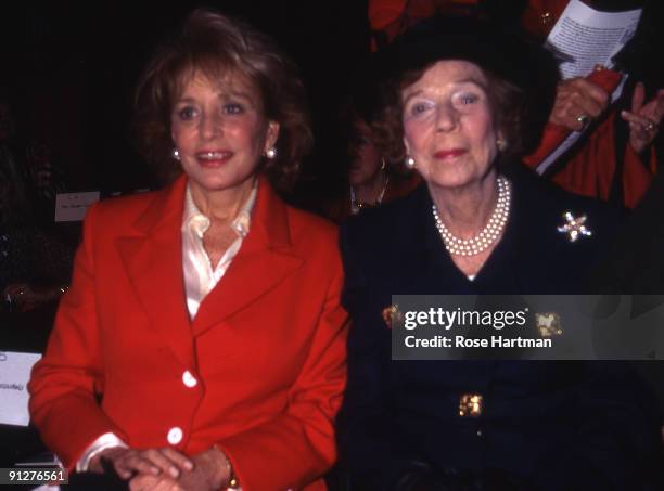 Barbara Walters and Brooke Astor attend the Oscar de la Renta Fashion Show, Bryant Park, NYC, 1995.