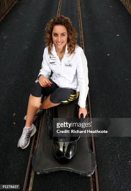 Amy Williams of the British Skeleton Team poses for a picture at the British Bobsleigh and Skeleton practice facility at Bath University on September...