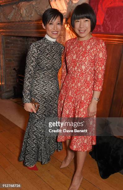 Sandra Choi and Angelica Cheung attend Wendy Yu's Chinese New Year Celebration at Kensington Palace on January 31, 2018 in London, United Kingdom.