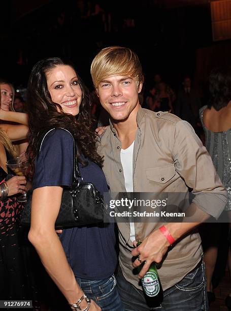 Actress Shannon Elizabeth and dancer Derek Hough attend Family Guy's Pre-Emmy Celebration at Avalon on September 18, 2009 in Hollywood, California.