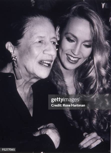 Model Jerry Hall and fashion editor Diana Vreeland at Studio 54, New York, 1977.