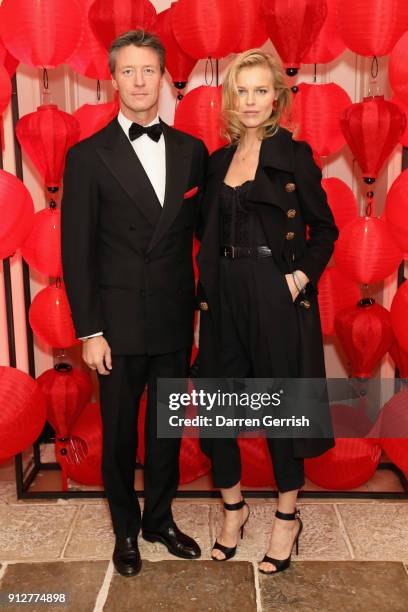 Eva Herzigova and Gregorio Marsiaj attend the Wendy Yu's Chinese New Year celebration at Kensington Palace on January 31, 2018 in London, England.