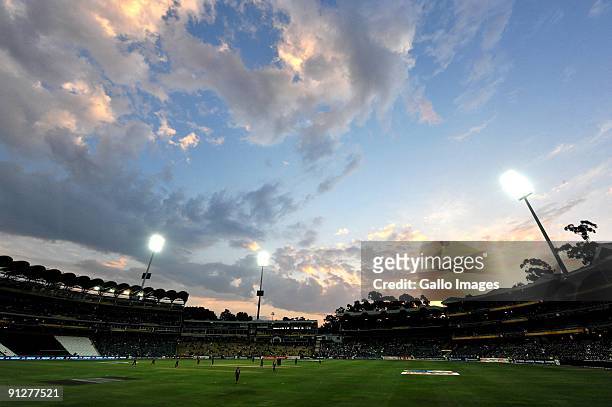 The sun sets during The ICC Champions Trophy Group A Match between India and West Indies at Wanderers Stadium on September 30, 2009 in Johannesburg,...