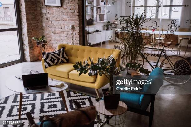 loft appartment turned into luxurios office - rustic elegance stock pictures, royalty-free photos & images