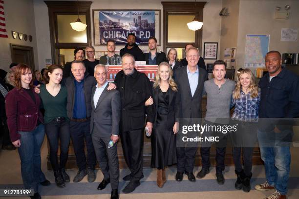 100th Episode Celebration" -- Pictured: Front Row: Rebecca McGill, Senior Vice President, Current Programming, NBC; Marina Squerciati, Jason Beghe,...
