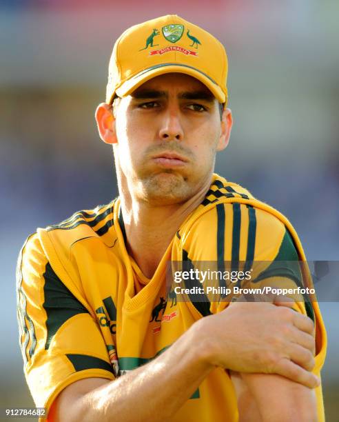 Mitchell Johnson of Australia prepares to bowl during the 1st NatWest Series One Day International between England and Australia at The Oval, London,...