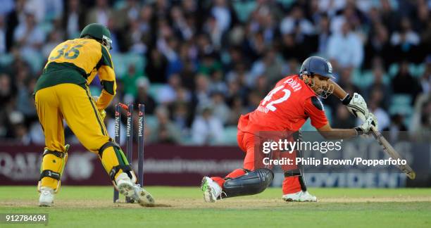 England batsman Ravi Bopara is stumped for 49 by Australian wicketkeeper Tim Paine during the 1st NatWest Series One Day International between...