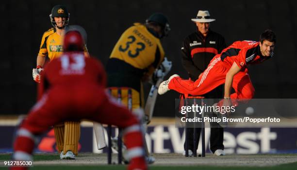 James Anderson of England bowls to Shane Watson of Australia during the 3rd NatWest Series One Day International between England and Australia at The...