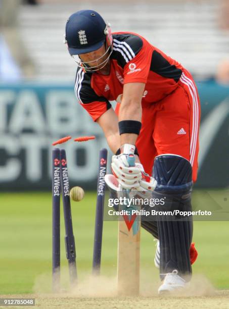 England batsman Matt Prior is bowled for 29 by Australia's Brett Lee during the 4th NatWest Series One Day International between England and...